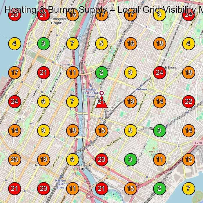 Heating & Burner Supply Heating Contractor GeoGrid ranking map for Bronx NY